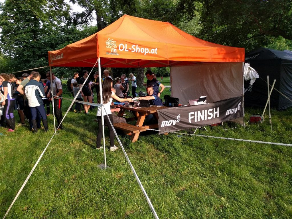 The start/finish booth of the orienteering event.